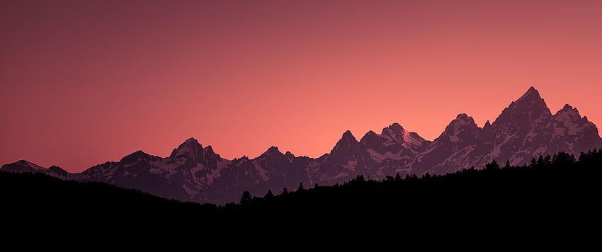 paisaje, cima de la montaña, montañas, oscuridad, cielo, puesta de sol, montaña nevada., 3440X1440 Montaña fondo de pantalla