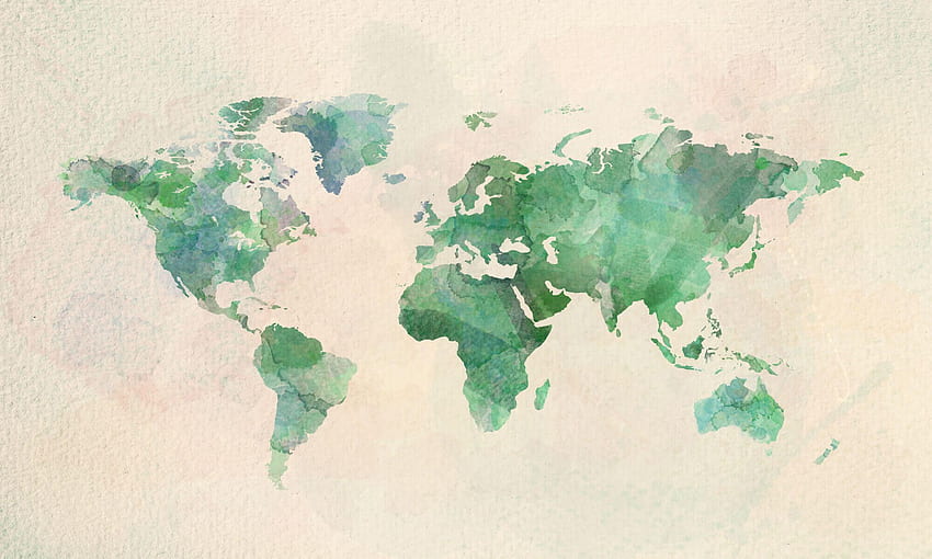 緑の水彩世界地図の壁画 高画質の壁紙