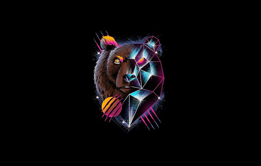 Minimalism, Bear, Style, Bear, Background, Face, Art, Art, Style, Neon, Background, Illustration, Minimalism, Synth, Retrowave, Trunk for , section минимализм HD wallpaper