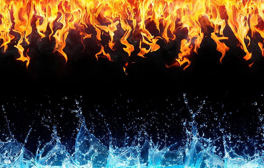 fire, water, cold for , section рендеринг, Water vs Fire HD wallpaper