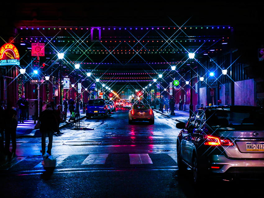 Städte, Verkehr, Bewegung, Nachtstadt, Beleuchtung, Gegenlicht, Straße, Beleuchtungen HD-Hintergrundbild