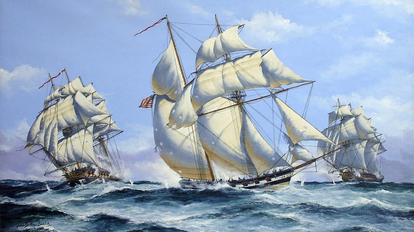 Tall Ships, sea, artwork, ships, boats, ocean HD wallpaper