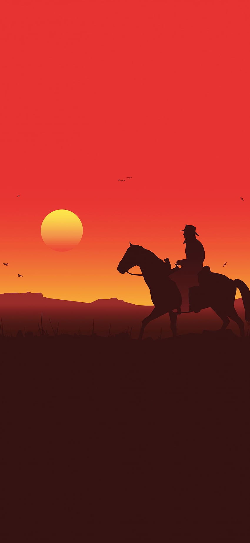 Silhouette, Red Dead Redemption 2, sunset, 2018, Video Game HD phone wallpaper