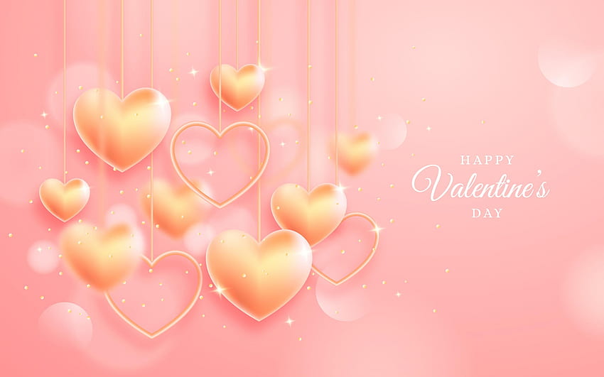 :), card, day, pink, valentine, golden, heart HD wallpaper