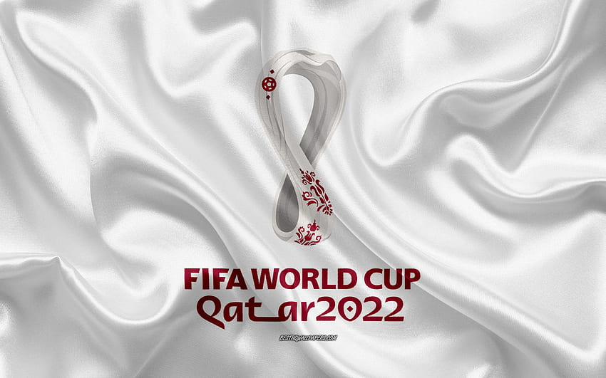 Световно първенство по футбол 2022, , Катар 2022, текстура от бяла коприна, лого на Катар 2022, емблема на Катар 2022, лого на Световно първенство по футбол 2022, футбол HD тапет