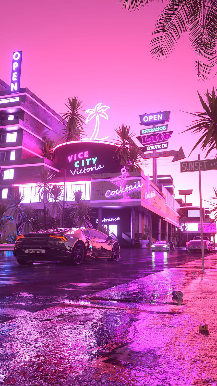 Lamborghini Victoria en rosa, rosa noche fondo de pantalla del teléfono
