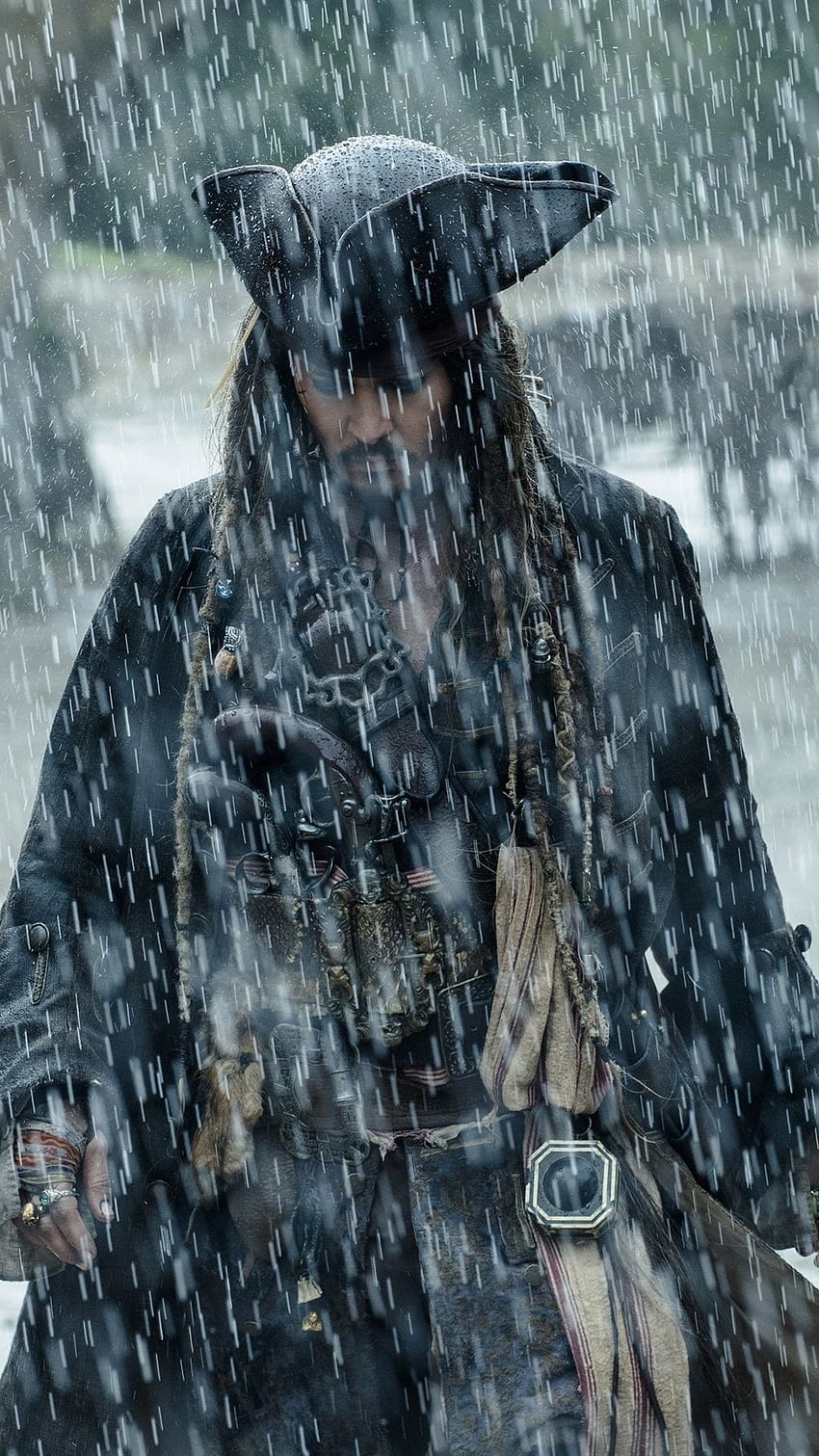 Piratas do Caribe 5, Johnny Depp, chuva forte Papel de parede de celular HD
