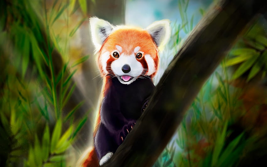 Słodka, czerwona panda, art Tapeta HD