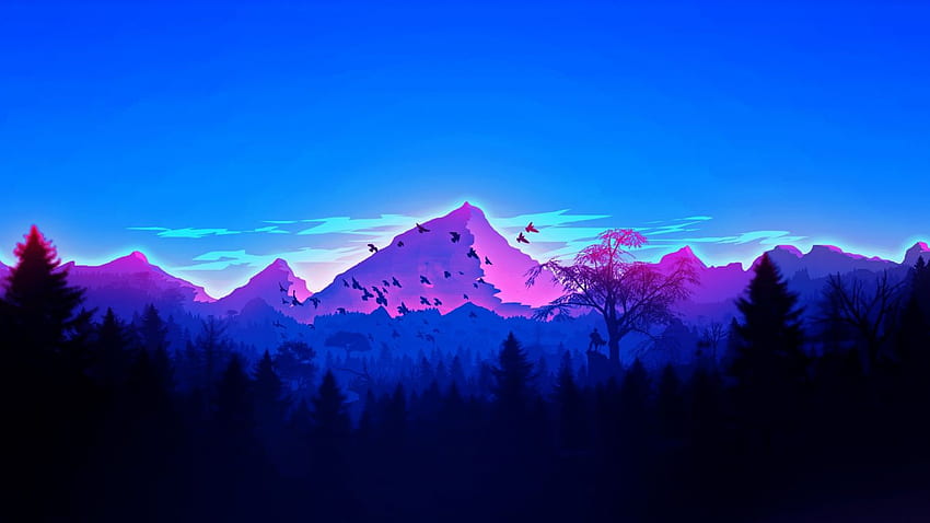Rentang Pegunungan Minimalis Biru dalam resolusi, 1366X768 Biru Wallpaper HD