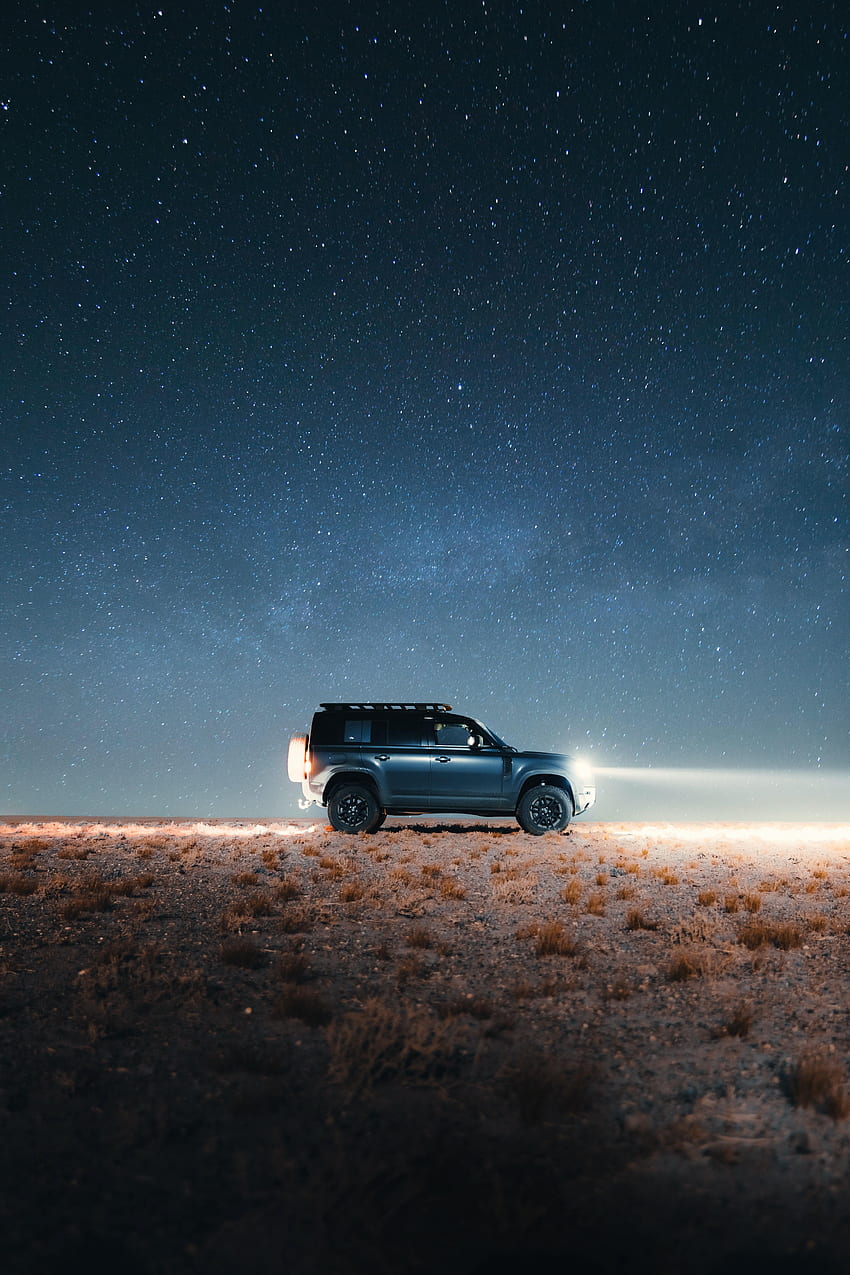 Nacht, Land Rover, Autos, Auto, Geländewagen, Grau, Land Rover Defender HD-Handy-Hintergrundbild