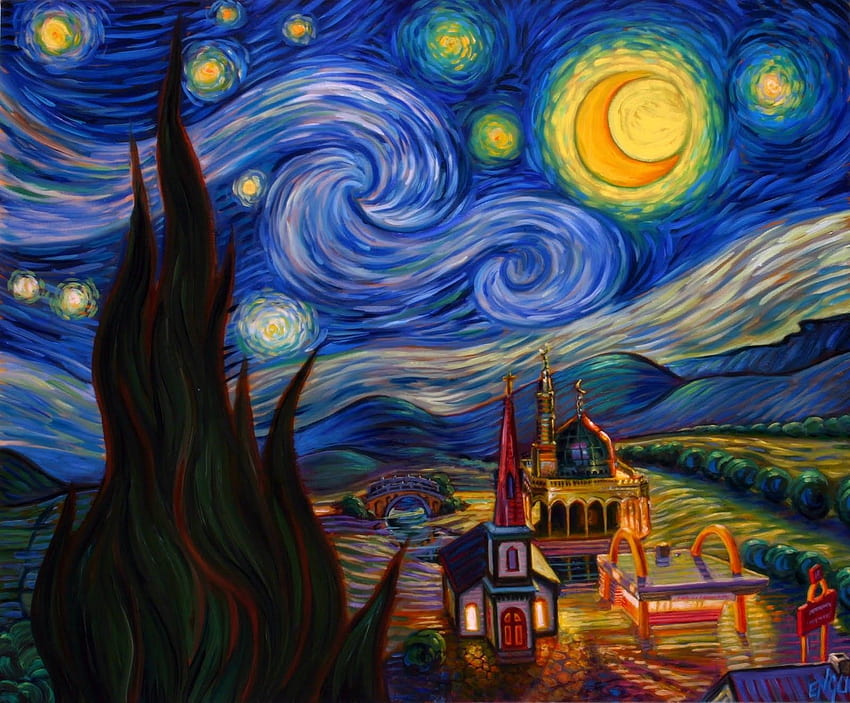 Malarstwo Vincenta Van Gogha - Księżyc i y Vincenta Van Gogha Tapeta HD