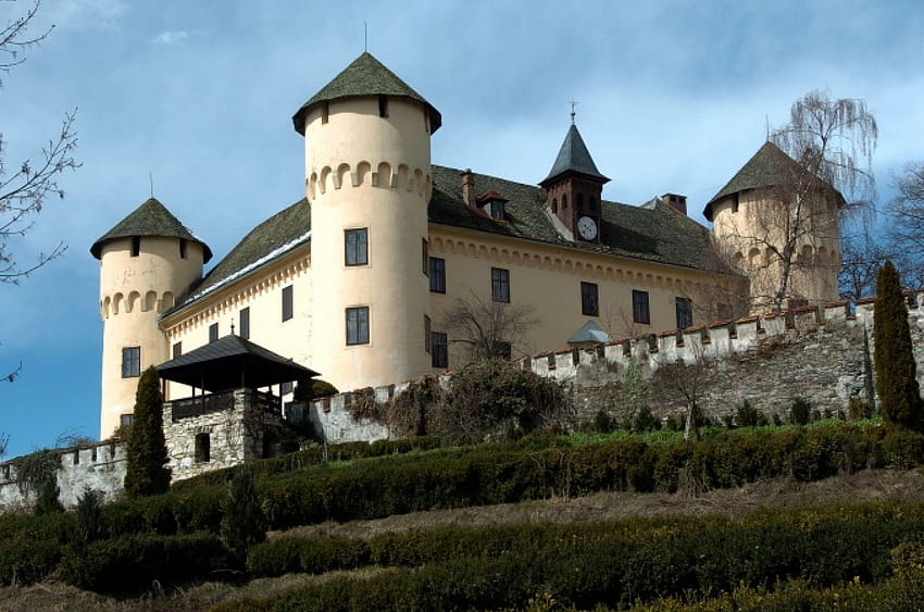 Castle Tentschach, Klagenfurt in Austria., 中世, クラーゲンフルト, 塔, テンシャッハ, オーストリア, 城 高画質の壁紙