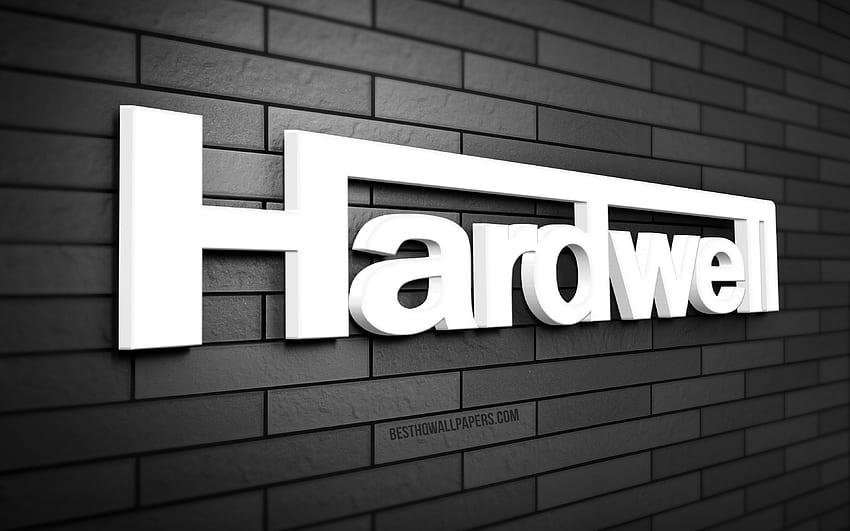 Hardwell 3D logo, , Robbert van de Corput, gray brickwall, creative, music stars, Hardwell logo, dutch DJs, 3D art, Hardwell HD wallpaper