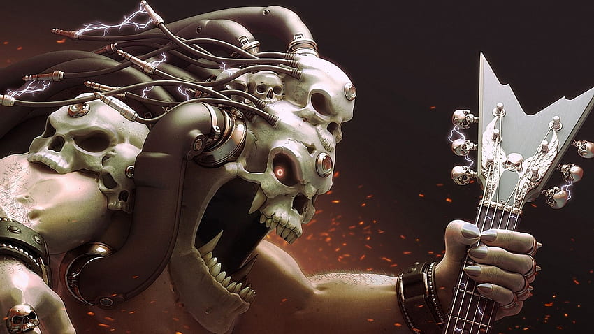 Skull Art wires electricity monster music heavy metal skulls . HD wallpaper