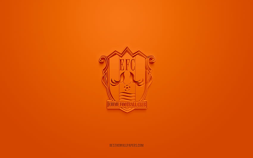 Ehime FC, creative 3D logo, orange background, J3 League, 3d emblem ...