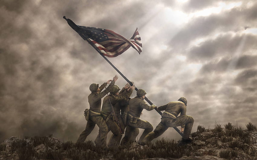 Podnoszenie flagi Iwo Jimy, amerykańska II wojna światowa Tapeta HD