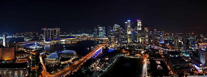 Singapore Night Panorama Ultra Background pour : Multi Display, Dual Monitor : Tablet : Smartphone, Panoramic Dual Monitor Fond d'écran HD