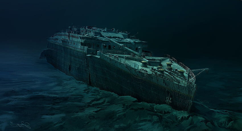 Pinturas pintam barcos do Titanic debaixo d'água papel de parede HD