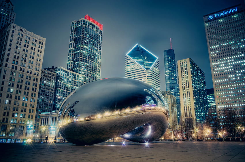 Cloud Gate, an amazing piece of architecture at Millennium Park Chicago. Chicago at night, Millennium park chicago, Chicago, Chicago Bean HD wallpaper
