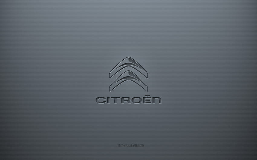 Logo Citroen, latar belakang kreatif abu-abu, lambang Citroen, tekstur kertas abu-abu, Citroen, latar belakang abu-abu, logo 3d Citroen Wallpaper HD