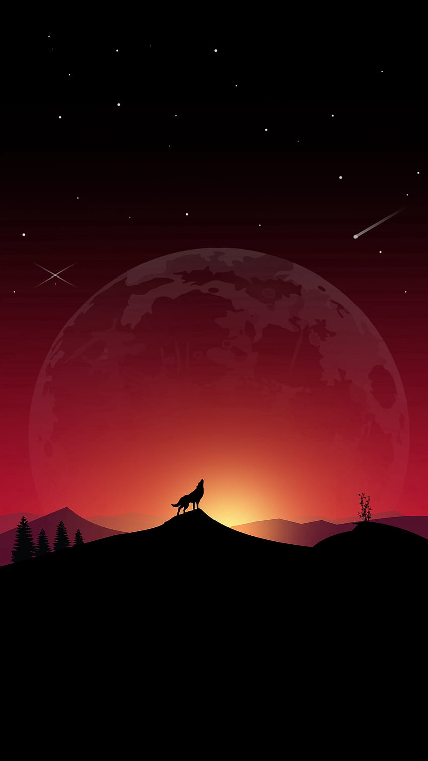 ศิลปะ เวกเตอร์ หมาป่า ความเหงา พระจันทร์เต็มดวง หอน วอลล์เปเปอร์โทรศัพท์ HD
