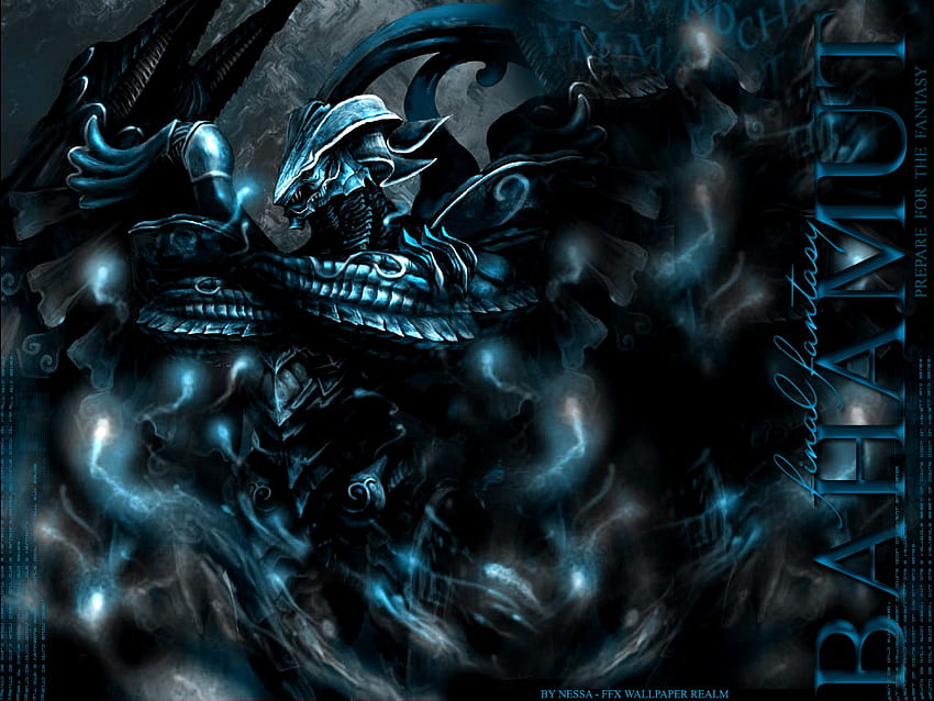 Bahamut, azul, preto, fantasia, dragão, fantasia final, mítico, épico papel de parede HD