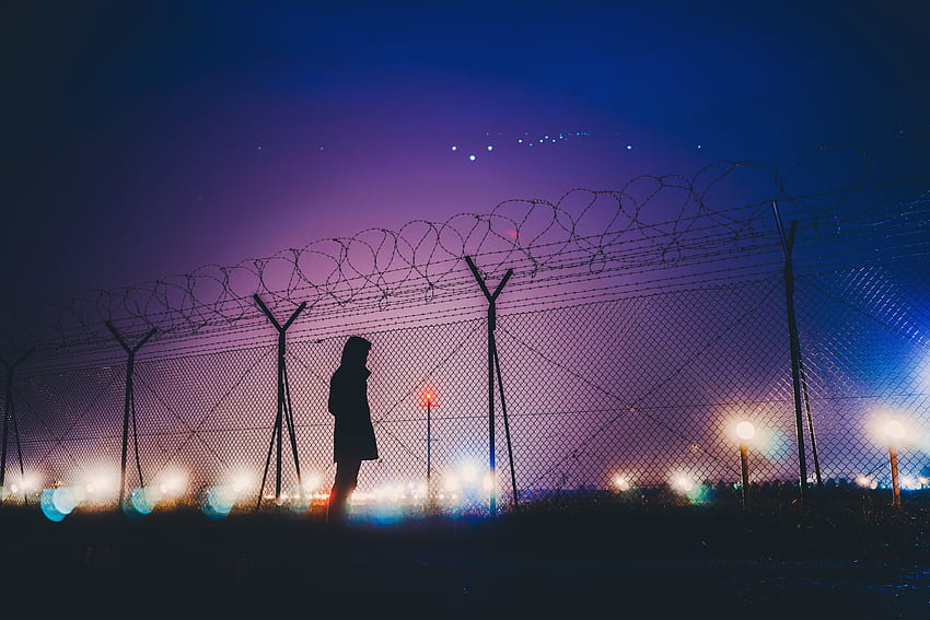 Night, Dark, Silhouette, Human, Person, Barbed Wire HD wallpaper