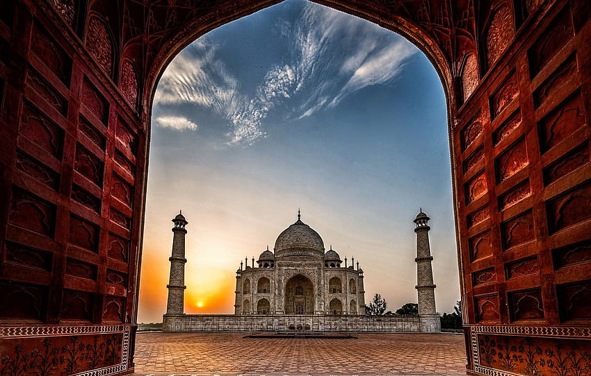 aube, Inde, Taj Mahal, mosquée, le mausolée, Tajmahal Fond d'écran HD