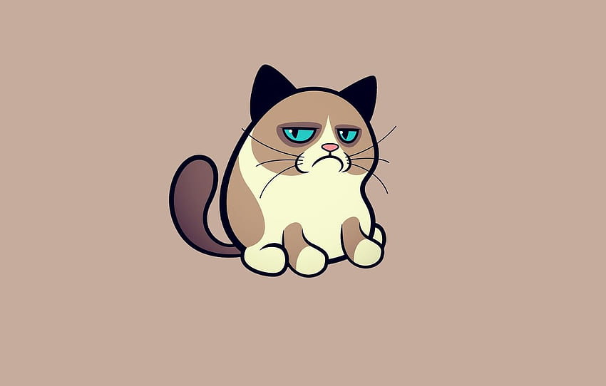 cat, cat, minimalism, grumpy cat, Tartar sauce, Grumpy Cat Cartoon HD wallpaper