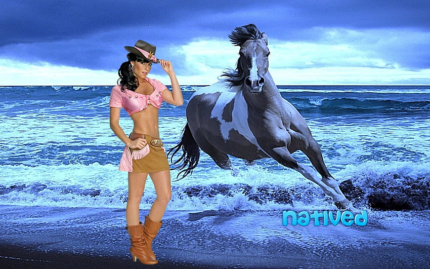caballo y chica, caballo, chica, azul, fondo HD wallpaper