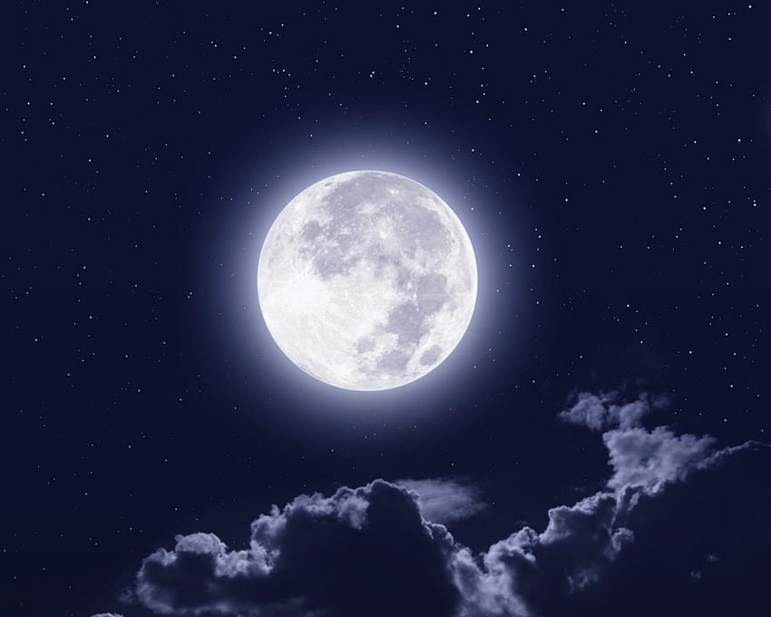 Lua cheia, nuvens, noite, céu, , Padrão 5:4, Tela cheia, Céu noturno nublado papel de parede HD