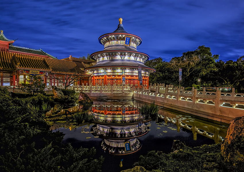 Florida USA Walt Disney World, China Pavilion, Orlando, Epcot at Night HD wallpaper