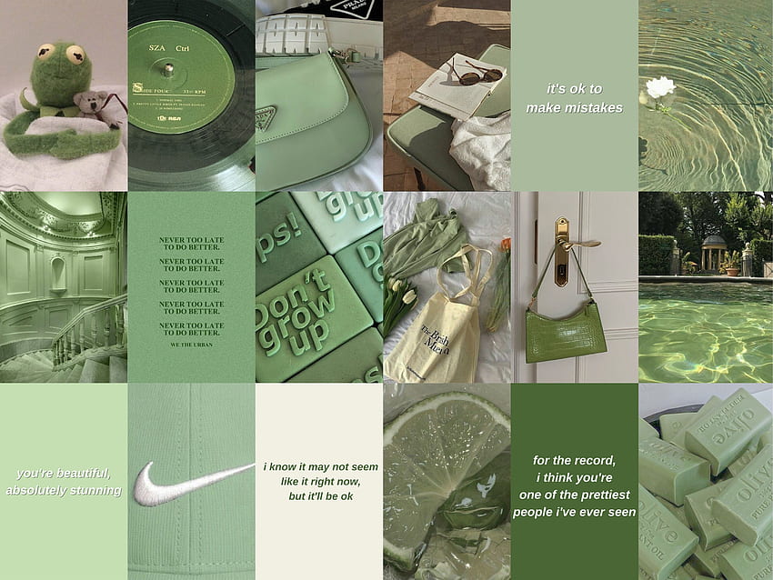 Sage Green Wall Collage Kit Ästhetisches Salbeigrün, Sage Green Collage HD-Hintergrundbild