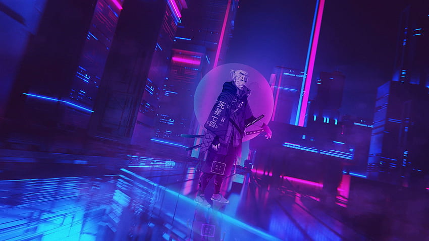 CyberNeon Samurai, city, cyber, cyberpunk, cyberpunk 2077