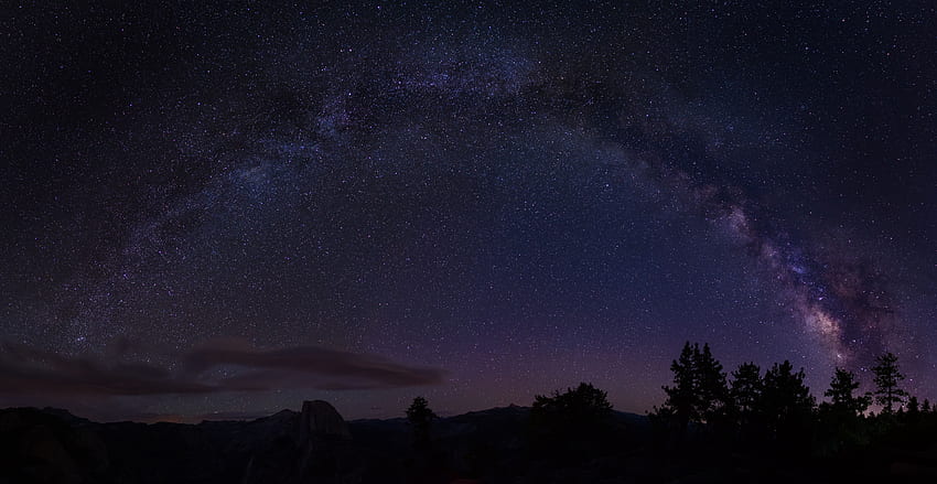 Bäume, USA, Dunkel, Sternenhimmel, Milchstraße, USA, Kalifornien HD-Hintergrundbild