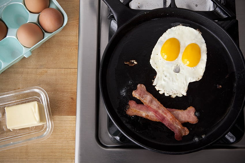죽을 아침!, 아침 식사, 계란, 베이컨, 죽음 HD 월페이퍼