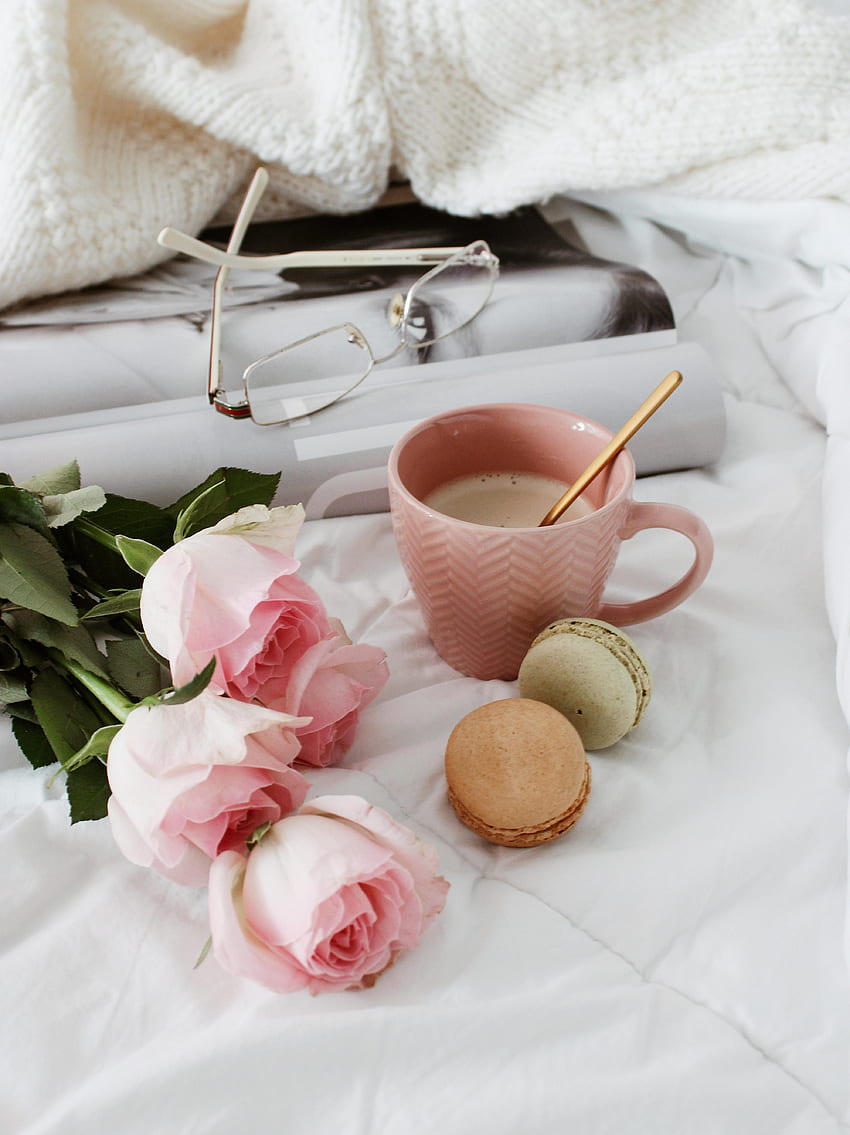 Flowers, Roses, Pink, Cookies, Coffee, , , Cup HD phone wallpaper