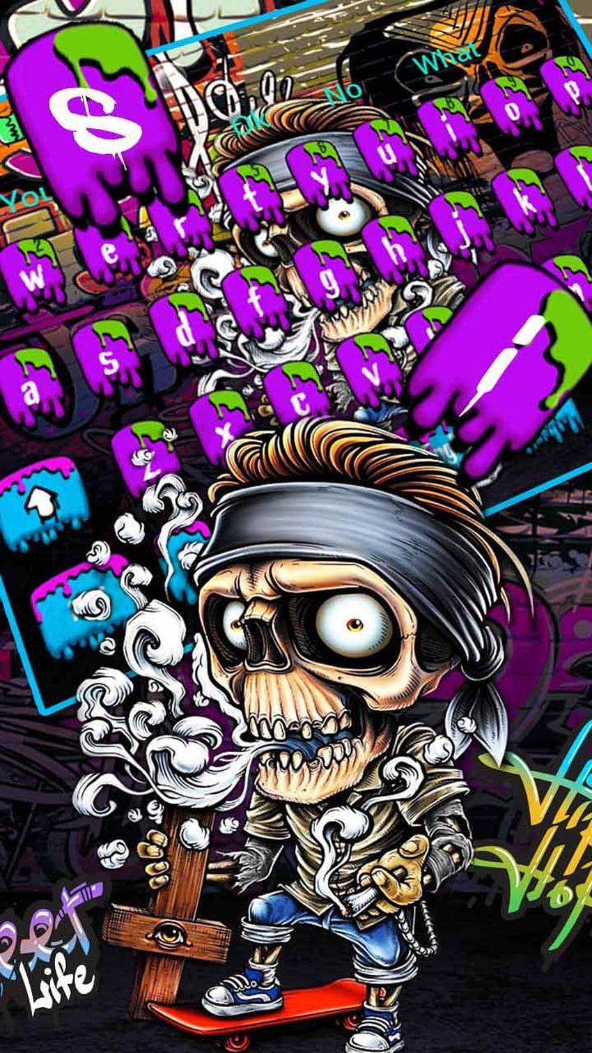Тема за клавиатура за скейтборд Supreme Graffiti Skull за Android HD тапет за телефон