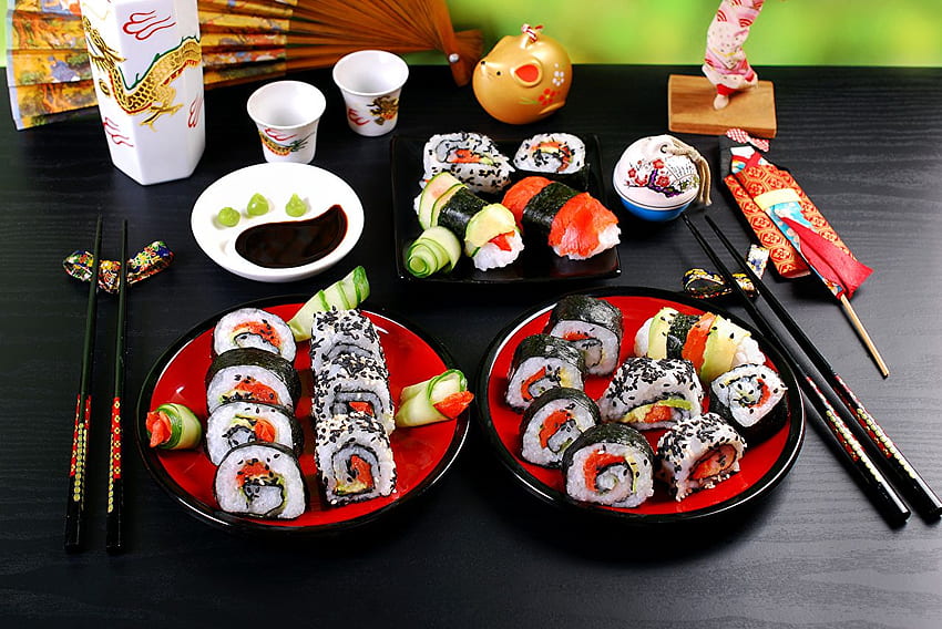 Food Sushi Plate Chopsticks Seafoods HD wallpaper