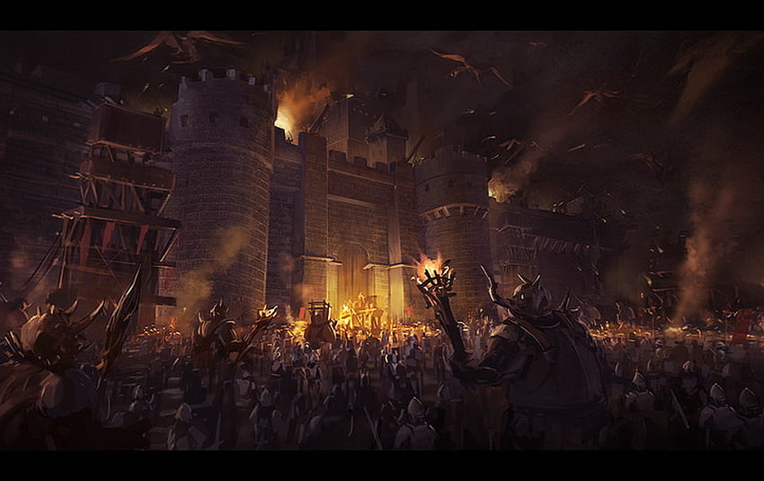 Castle Age Battle of Dark Legion, castle age, dark legion, battle, soldiers, orcs, castle, fortress HD wallpaper