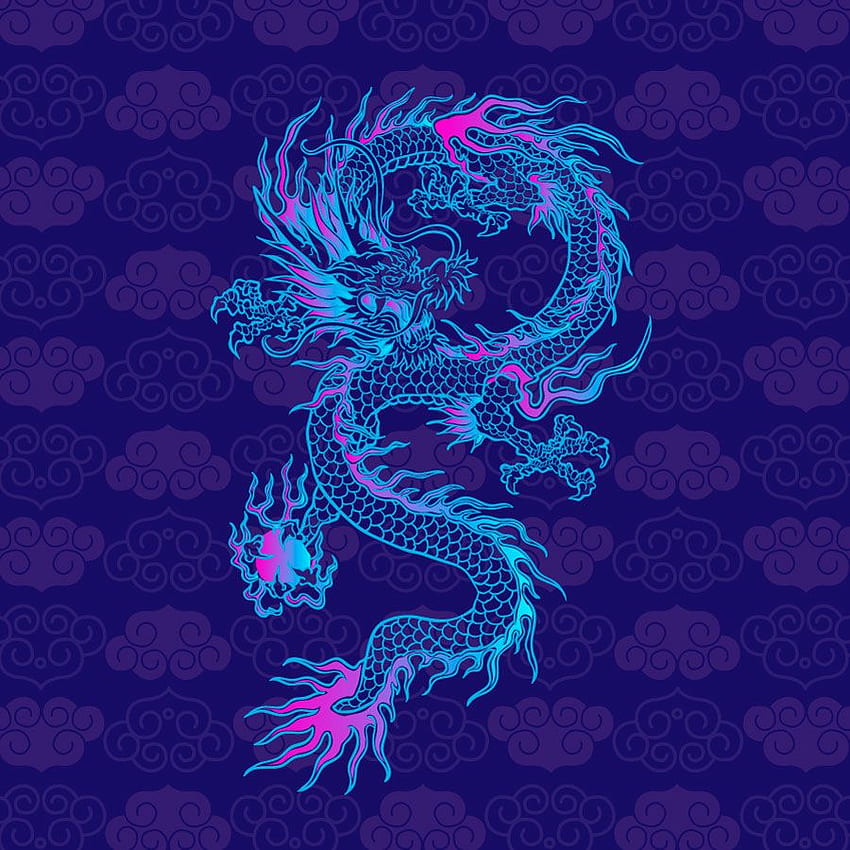 Creature mitiche cinesi Drago grafica vettoriale AI. Drago iphone, iPhone estetico, iPhone scuro, Neon Purple Dragon Sfondo del telefono HD