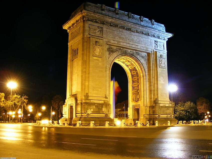 Триумфалната арка, Букурещ, Румъния, Румъния през нощта HD тапет