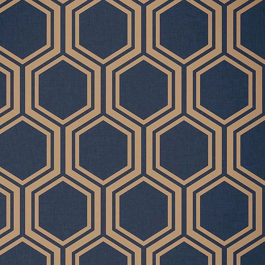 Arthouse Luxe Hexagon Geometrik Angkatan Laut Biru Emas Metalik Bertekstur wallpaper ponsel HD