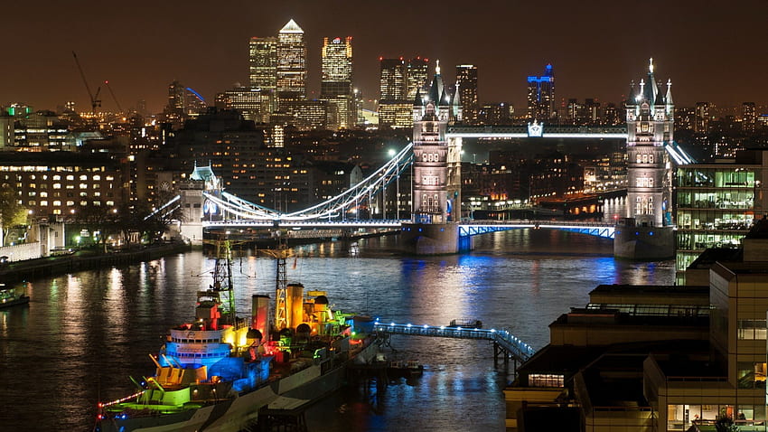 a wonderful view of the thames at night, night, river, ship, city, lights, bridge HD wallpaper