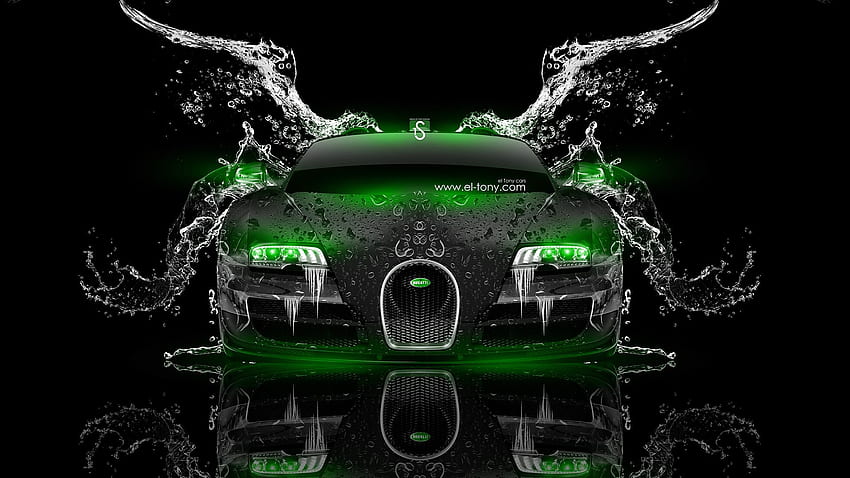 Bugatti Veyron Front Water Car 2014, Neon Bugatti HD wallpaper