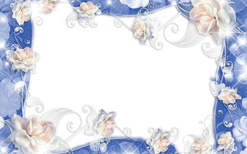 białe róże ramki, koncepcje kwiatowe, kwiatowe ramki, białe tło, białe kwiaty, niebieska ramka kwiatowa z rozdzielczością. Wysoka jakość Tapeta HD