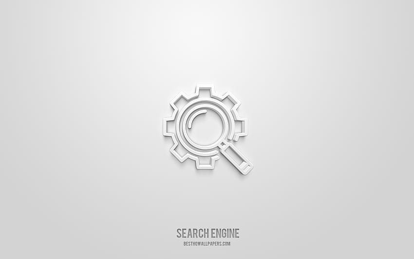 motor de busca ícone 3d, fundo branco, símbolos 3d, motor de busca, seo icons, ícones 3d, sinal de motor de busca, seo 3d icons papel de parede HD