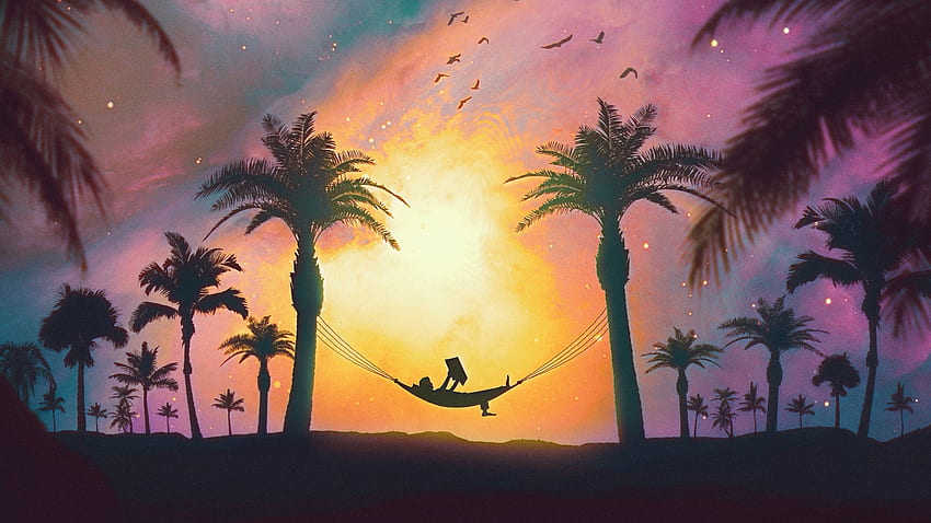 Entspannen, Silhouette, Sonnenuntergang, Kunst HD-Hintergrundbild