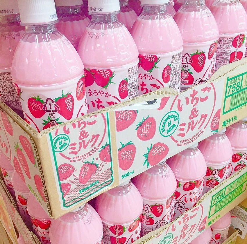 mochieu: “ Milkshake de Morango.. Lacinhos Queridos.. Código de desconto: JOJO [não remova a legenda] ”. Estética rosa pastel, doces japoneses, alimentos rosa, milkshake Kawaii papel de parede HD