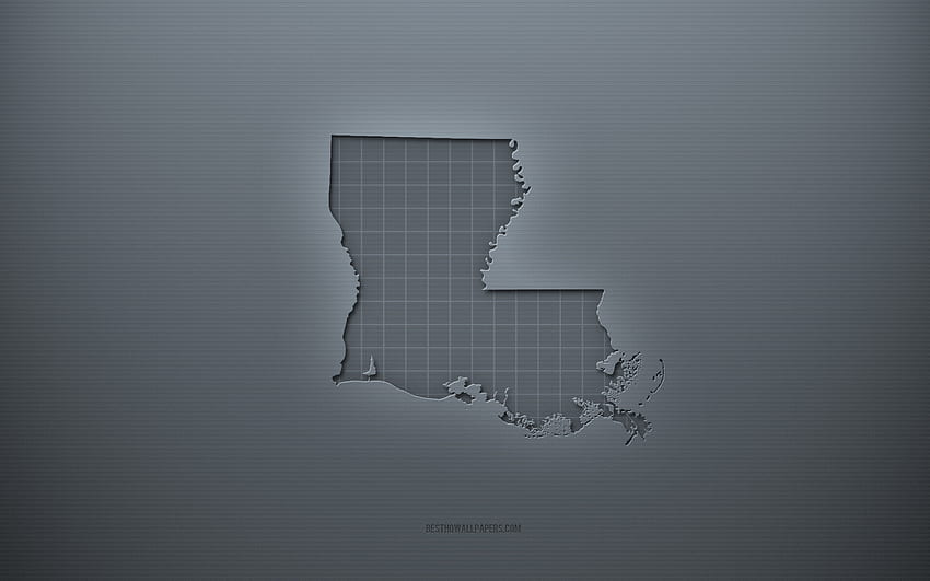 Peta Louisiana, latar belakang kreatif abu-abu, Louisiana, AS, tekstur kertas abu-abu, negara bagian Amerika, siluet peta Louisiana, peta Louisiana, latar belakang abu-abu, peta 3d Louisiana Wallpaper HD